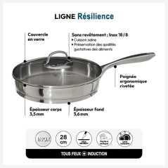 Sauteuse inox 28 cm + couvercle en verre - Résilience