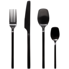 Ménagère 24 pièces Modern Wood -  inox noir mat pour 6 personnes