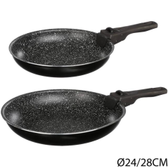 Lot de 2 Poêles avec poignée amovible - Poêles en aluminium 24 cm & 28 cm compatibles tous feux