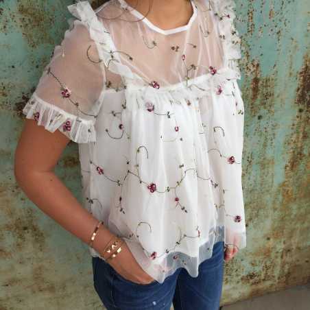 BLOUSE CHIC BLANCHE A FLEURS
