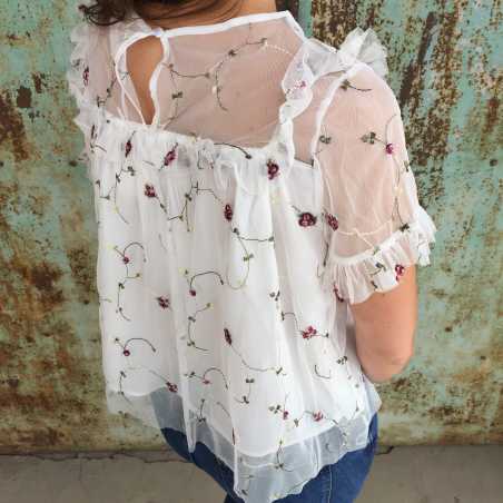 BLOUSE CHIC BLANCHE A FLEURS