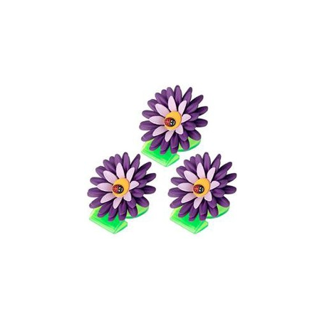LOT DE 3 PINCES AVEC AIMANT FLOWER POWER MAUVE VIGAR 5916