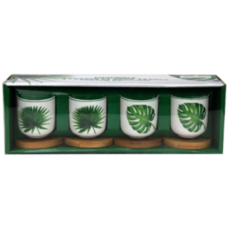 LOT DE 4 TASSES AVEC SUPPORT EN BAMBOU "RAINFOREST" ARD'TIME RF-4SET