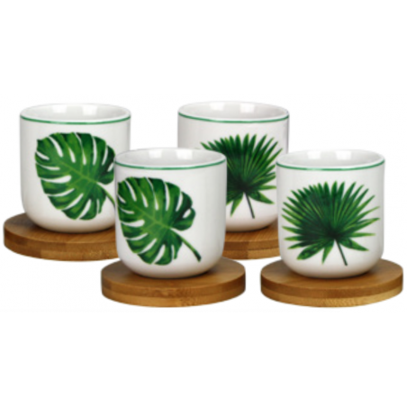 LOT DE 4 TASSES AVEC SUPPORT EN BAMBOU "RAINFOREST" ARD'TIME RF-4SET