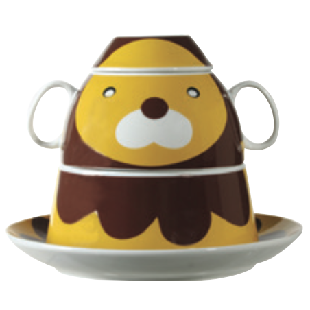 SET DE 4 PIÈCES EN PORCELAINE MOTIF LION KID-4LIO-AUC