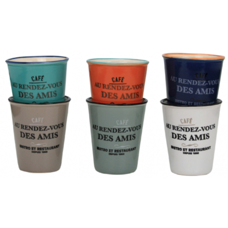LOT DE 6 TASSES GOBELETS ESPRESSO "AU RDV DES AMIS" ARD'TIME RDVGOB