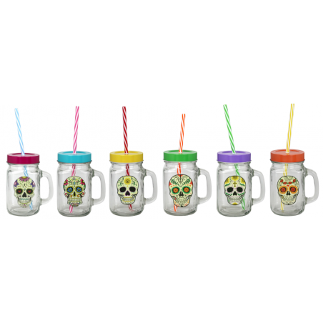 LOT DE 6 VERRES DRINKING JAR 450ML TETE DE MORT ARD'TIME DJ-MORCOL