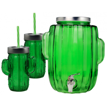 SET DE DRINKING JARS CACTUS EN VERRE "CHIQUITO PARTY" ARD'TIME CAC-DJ4SET