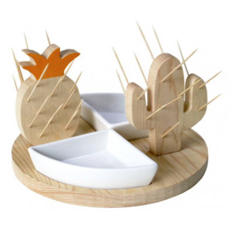 SUPPORT A BROCHETTES EN BOIS FORME CACTUS ET ANANAS "CHIQUITO PARTY" ARD'TIME CAC-AN2TRI