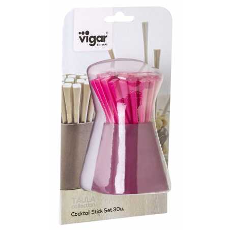 SET DE 30 PIQUES APERITIF ROSE/GRENAT AVEC SUPPORT "TAULA" VIGAR 8842