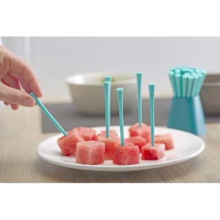 SET DE 30 PIQUES APERITIF TURQUOISE AVEC SUPPORT "TAULA" VIGAR 8843