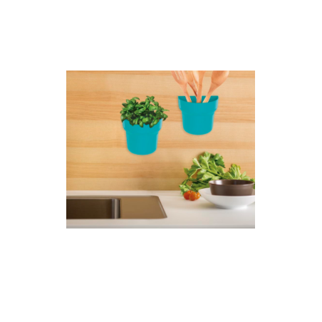LOT DE 3 POTS TURQUOISE AVEC SUPPORT ADHESIF "GREEN" VIGAR 8979