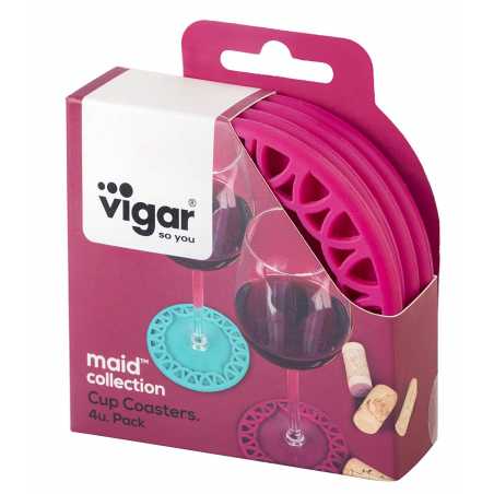 LOT DE 4 DESSOUS DE VERRE EN SILICONE ROSE "MAID" VIGAR 8632