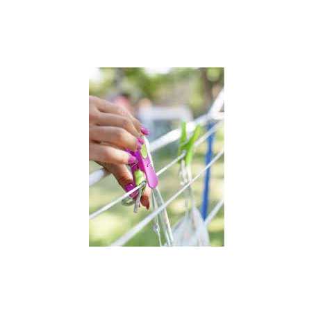 PACK DE 12 PINCES A LINGE AVEC SUPPORT FLOWER POWER VERT/ROSE 7952