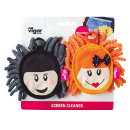 LOT DE 2 CHIFFONS MICROFIBRE POUR ECRAN ORANGE ET NOIR "DOLLS" VIGAR 6947/1