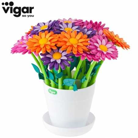 LOT DE 21 STYLOS BILLES AVEC POT "FLOWER SHOP" VIGAR 4790/21