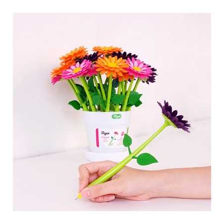 LOT DE 21 STYLOS BILLES AVEC POT "FLOWER SHOP" VIGAR 4790/21