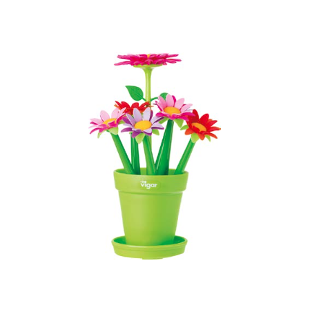 LOT DE 6 STYLOS BILLE AVEC POT "FLOWER SHOP" VIGAR 6963