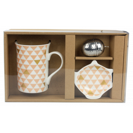 COFFRET MUG 250ML AVEC BOULE A THE ET SOUCOUPE " INSTANT POUDRE " ARD'TIME FDMTHE1/2