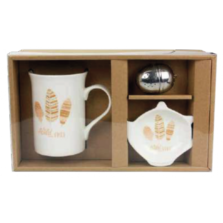 COFFRET MUG 250ML AVEC BOULE A THE ET SOUCOUPE " INSTANT POUDRE " ARD'TIME FDMTHE2/2
